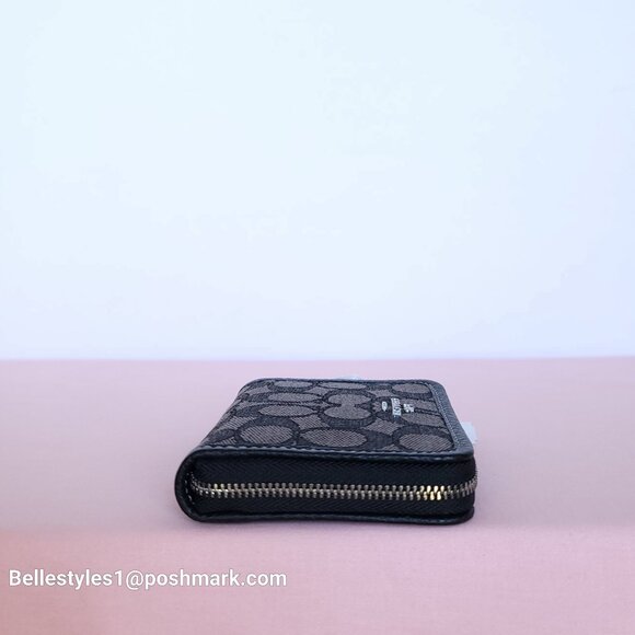 COACH Small Zip Around Wallet  With ID Window In Signature Jacquard -Black SB⭐ - Picture 9 of 16